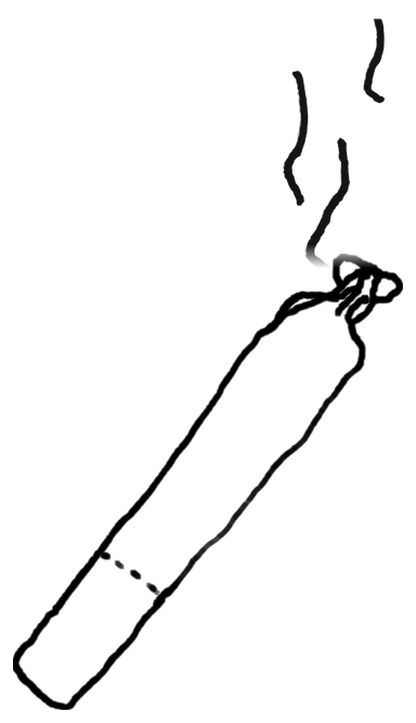 hand-drawn sketch of a lit joint, smoke rising