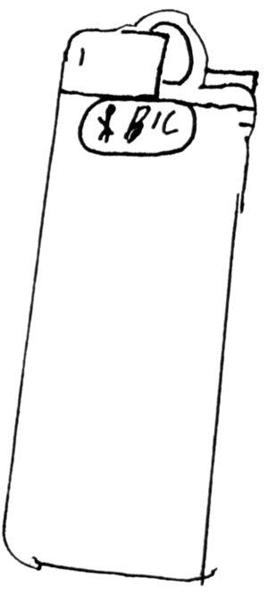 hand-drawn sketch of a bic lighter, standing upright